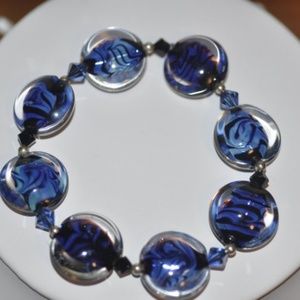 Wavy Sparkle Blues Lampwork Bracelet